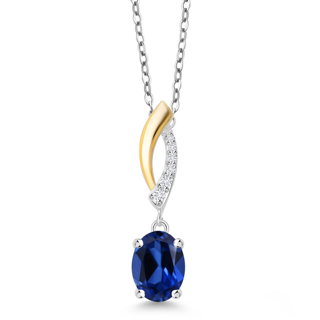 Blue Created Sapphire - September_Pendant in 925 Sterling Silver and 10K Yellow Gold