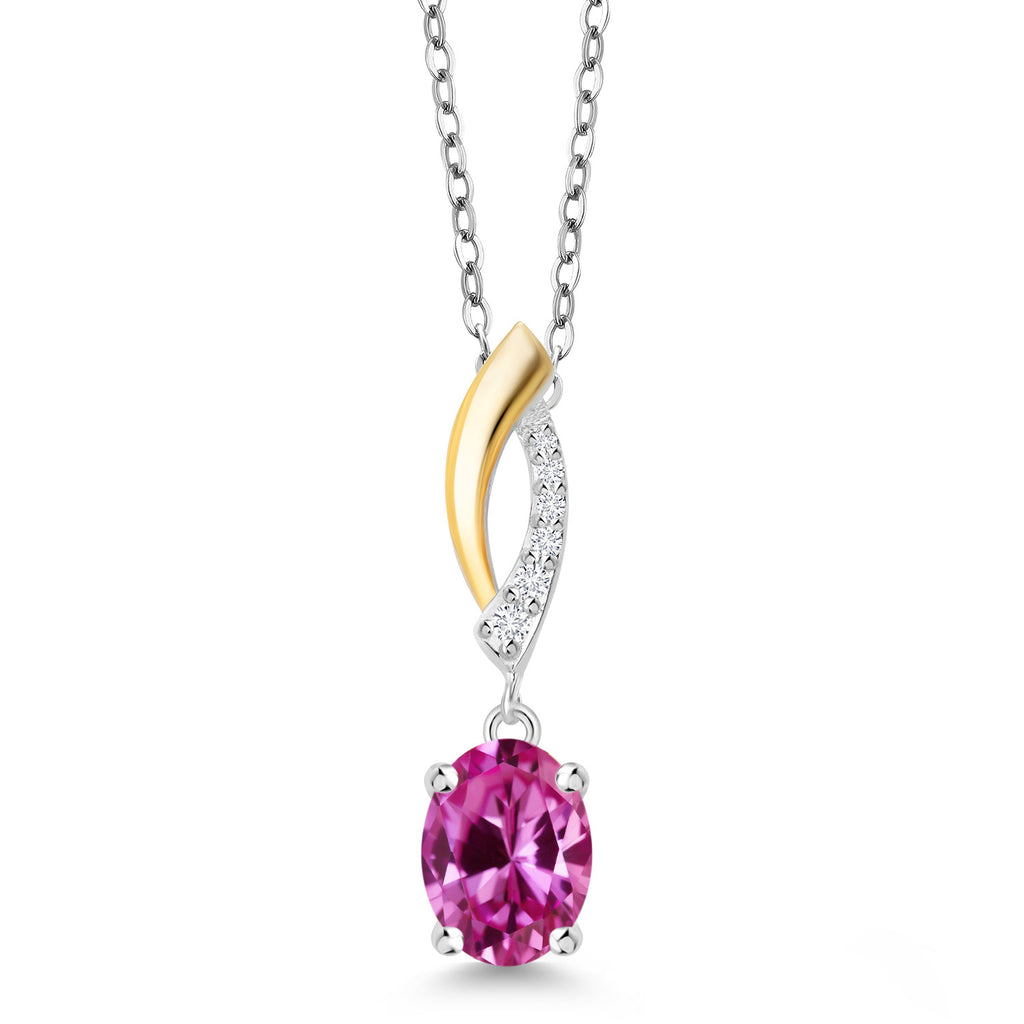 Pink Created Sapphire - September_Pendant in 925 Sterling Silver and 10K Yellow Gold