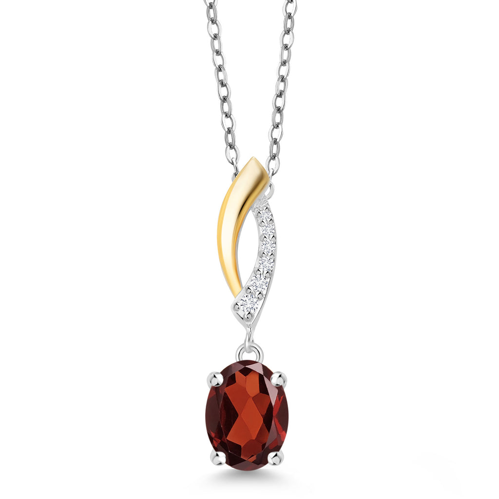Garnet - January_Pendant in 925 Sterling Silver and 10K Yellow Gold