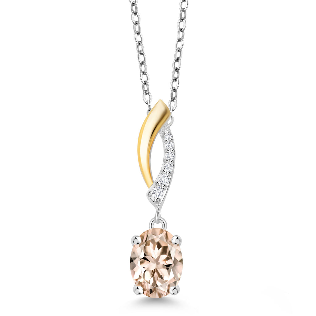 Morganite - October_Pendant in 925 Sterling Silver and 10K Yellow Gold