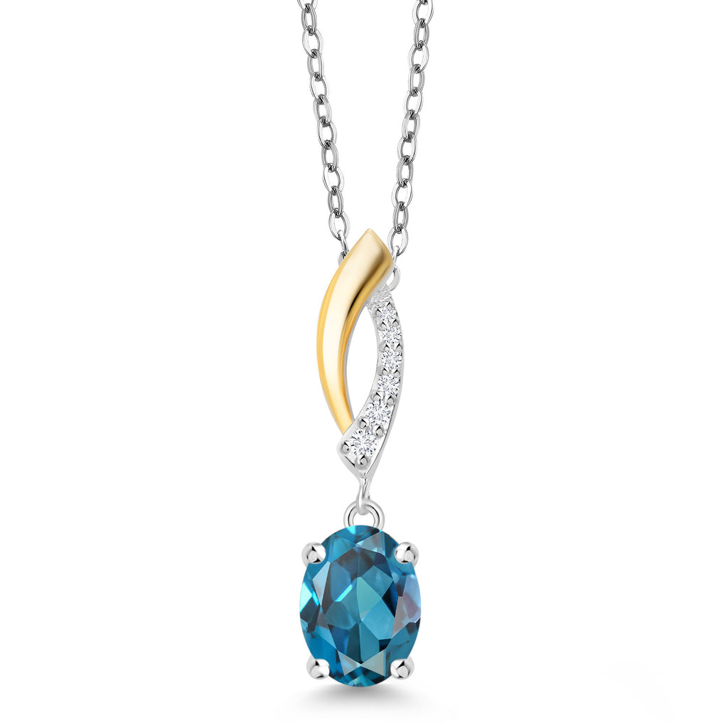 London Blue Topaz - November_Pendant in 925 Sterling Silver and 10K Yellow Gold