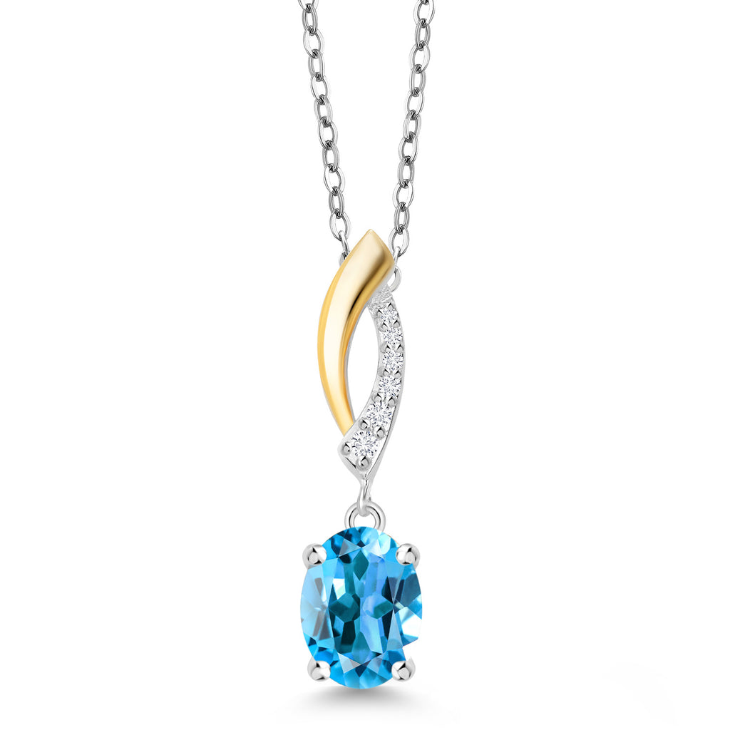 Swiss Blue Topaz - November_Pendant in 925 Sterling Silver and 10K Yellow Gold