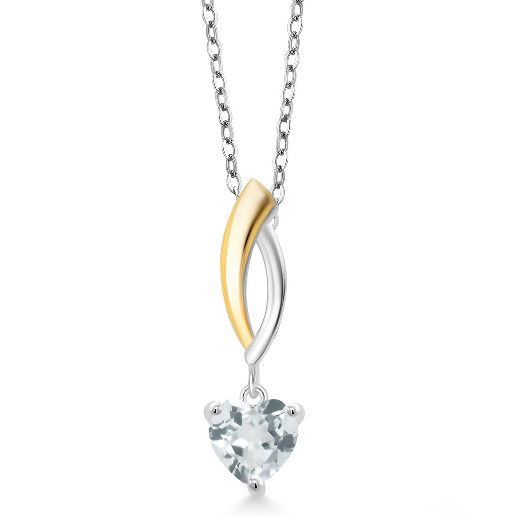Aquamarine - March_Pendant in 925 Sterling Silver and 10K Yellow Gold