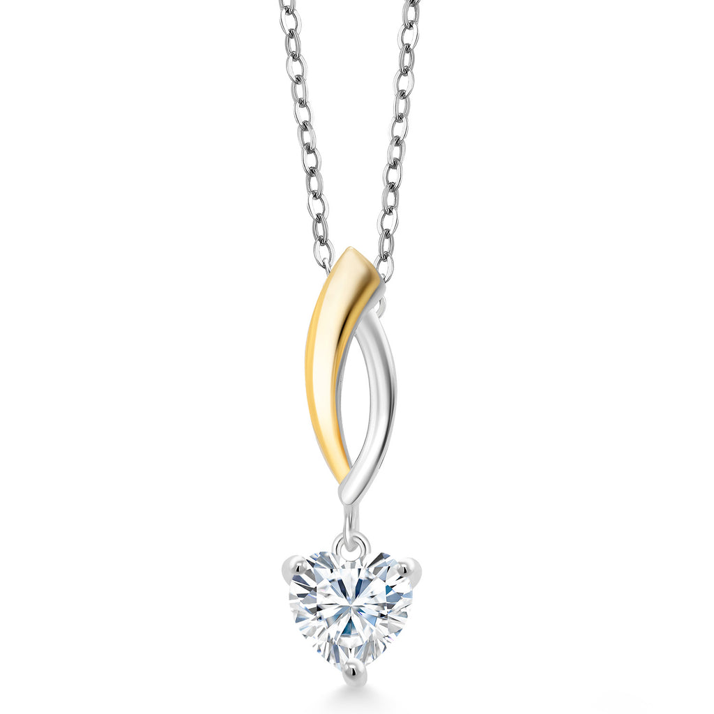 White Moissanite - April_Pendant in 925 Sterling Silver and 10K Yellow Gold