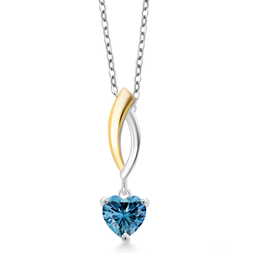 Persian Blue Moissanite - April_Pendant in 925 Sterling Silver and 10K Yellow Gold
