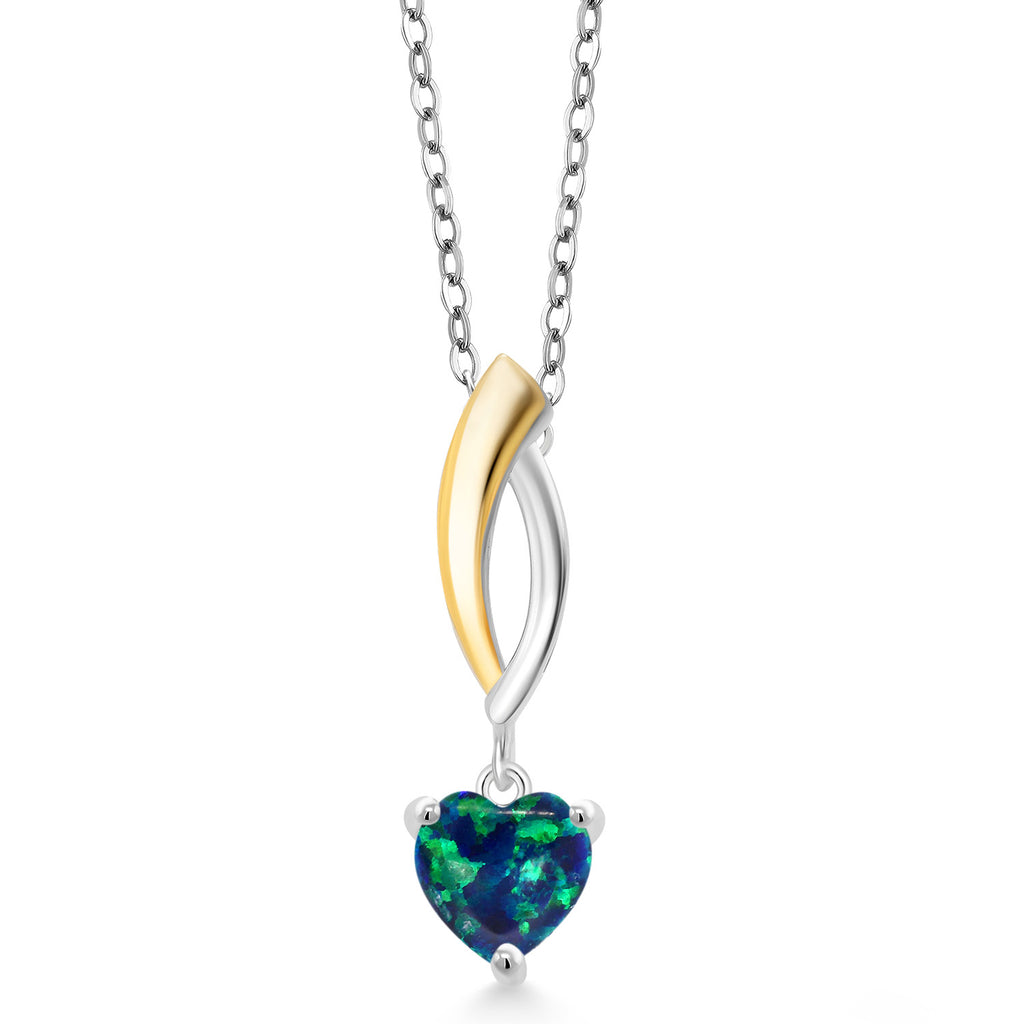 Green Simulated Opal - October_Pendant in 925 Sterling Silver and 10K Yellow Gold