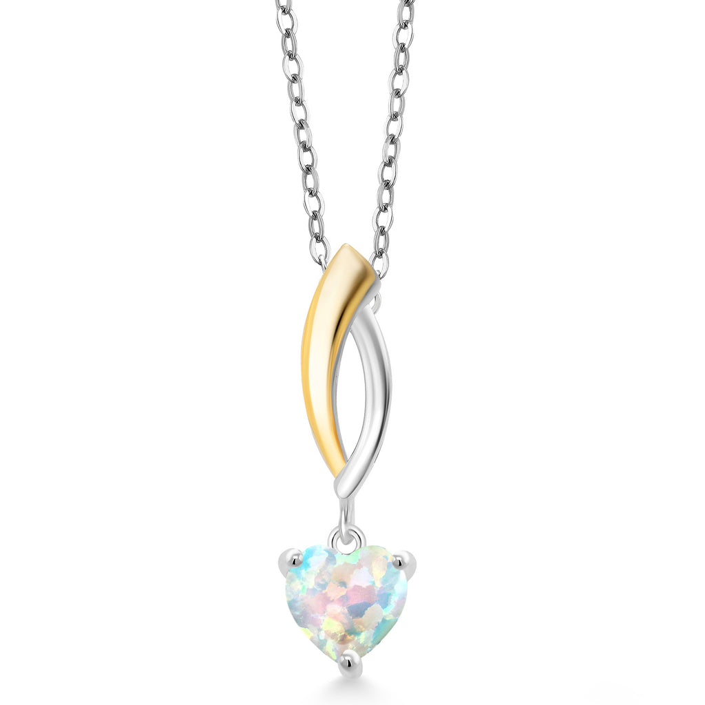 White Simulated Opal - October_Pendant in 925 Sterling Silver and 10K Yellow Gold