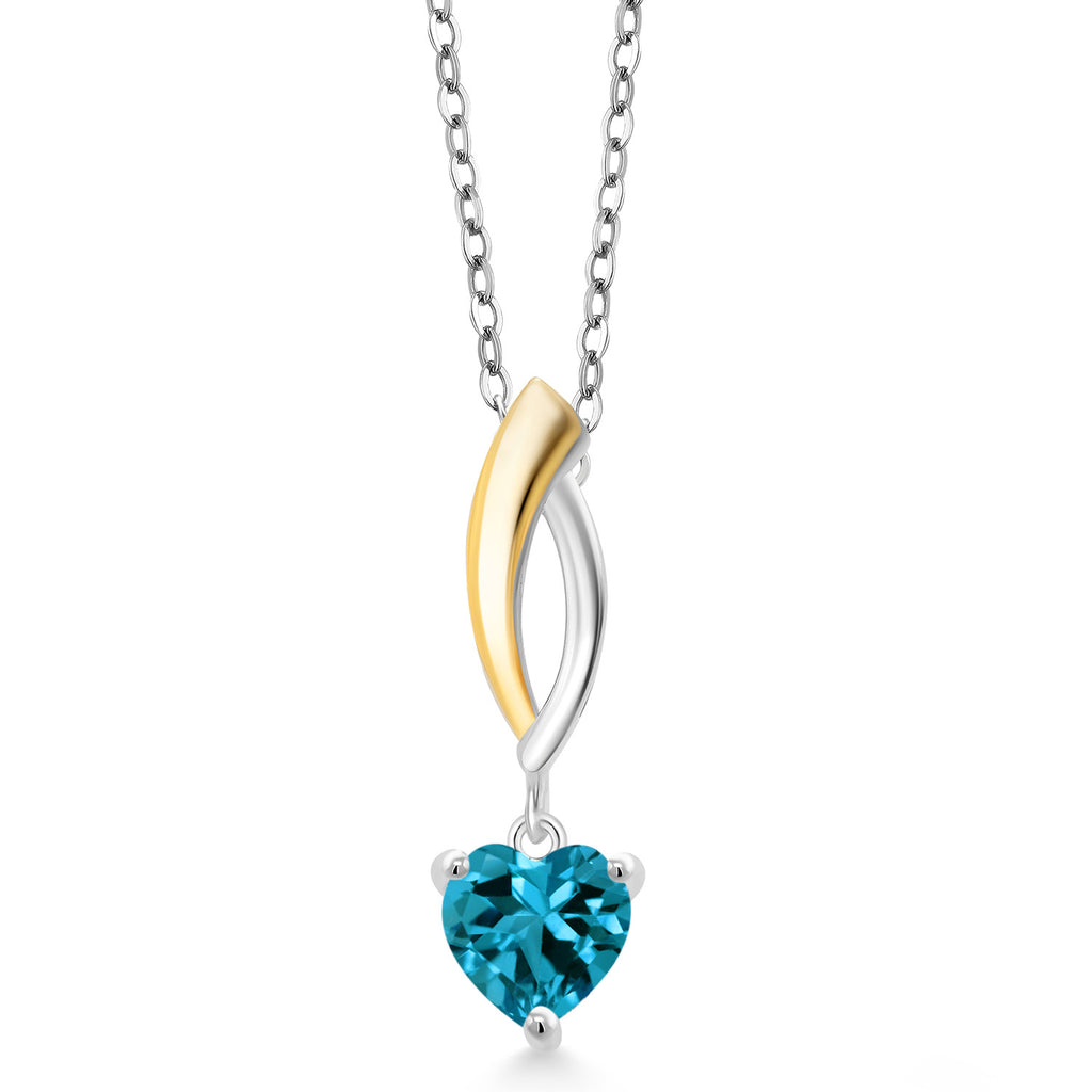 London Blue Topaz - November_Pendant in 925 Sterling Silver and 10K Yellow Gold