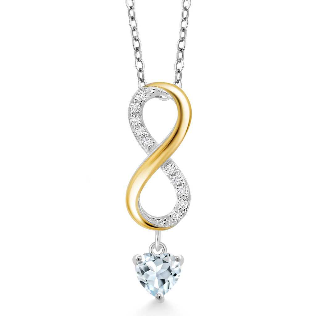 Aquamarine - March_Pendant in 925 Sterling Silver and 10K Yellow Gold