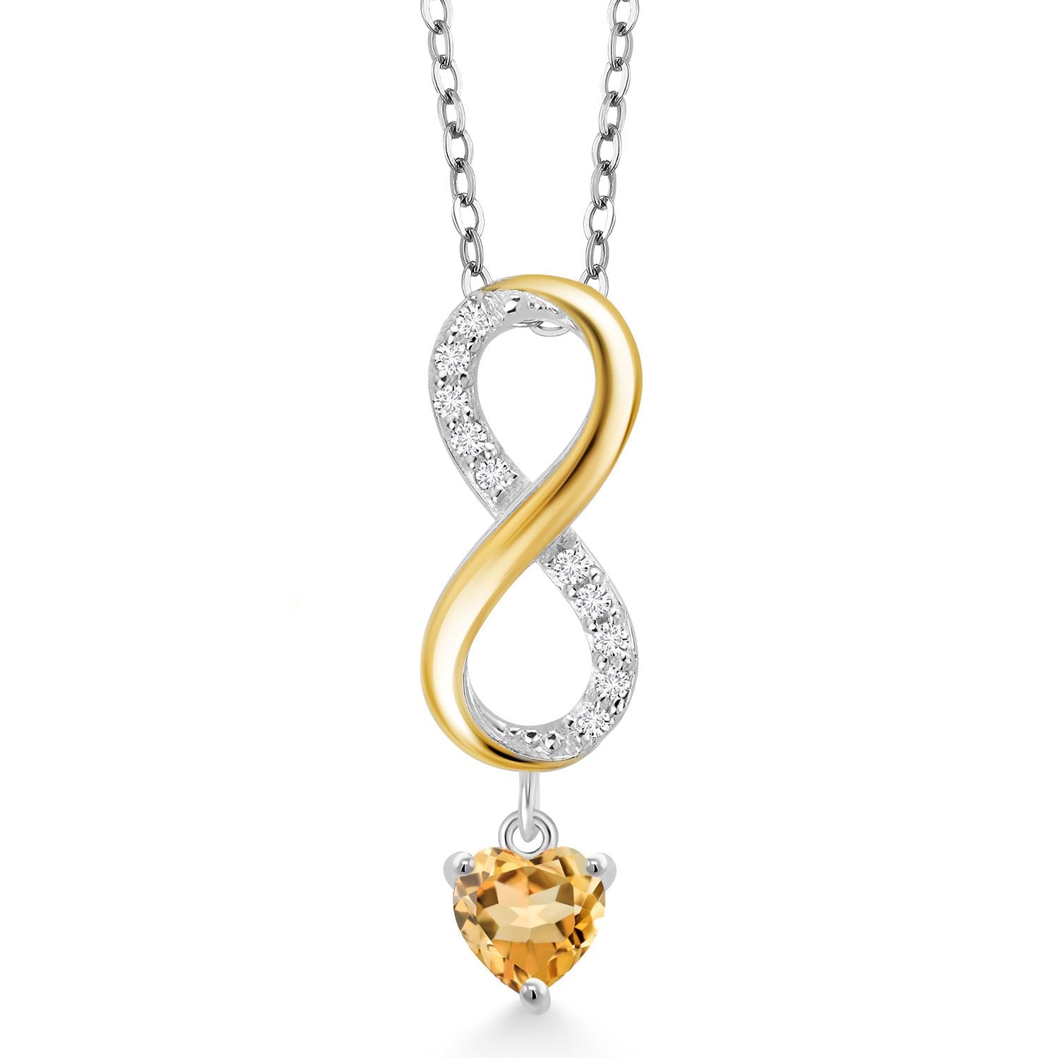 Citrine - November_Pendant in 925 Sterling Silver and 10K Yellow Gold