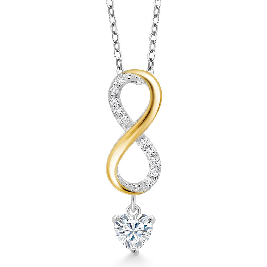 White Moissanite - April_Pendant in 925 Sterling Silver and 10K Yellow Gold