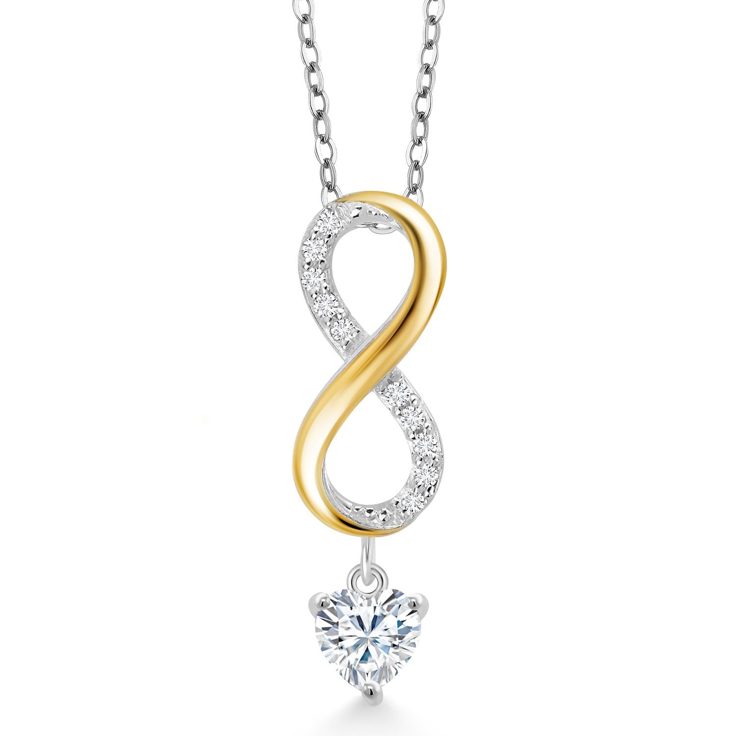 White Moissanite - April_Pendant in 925 Sterling Silver and 10K Yellow Gold