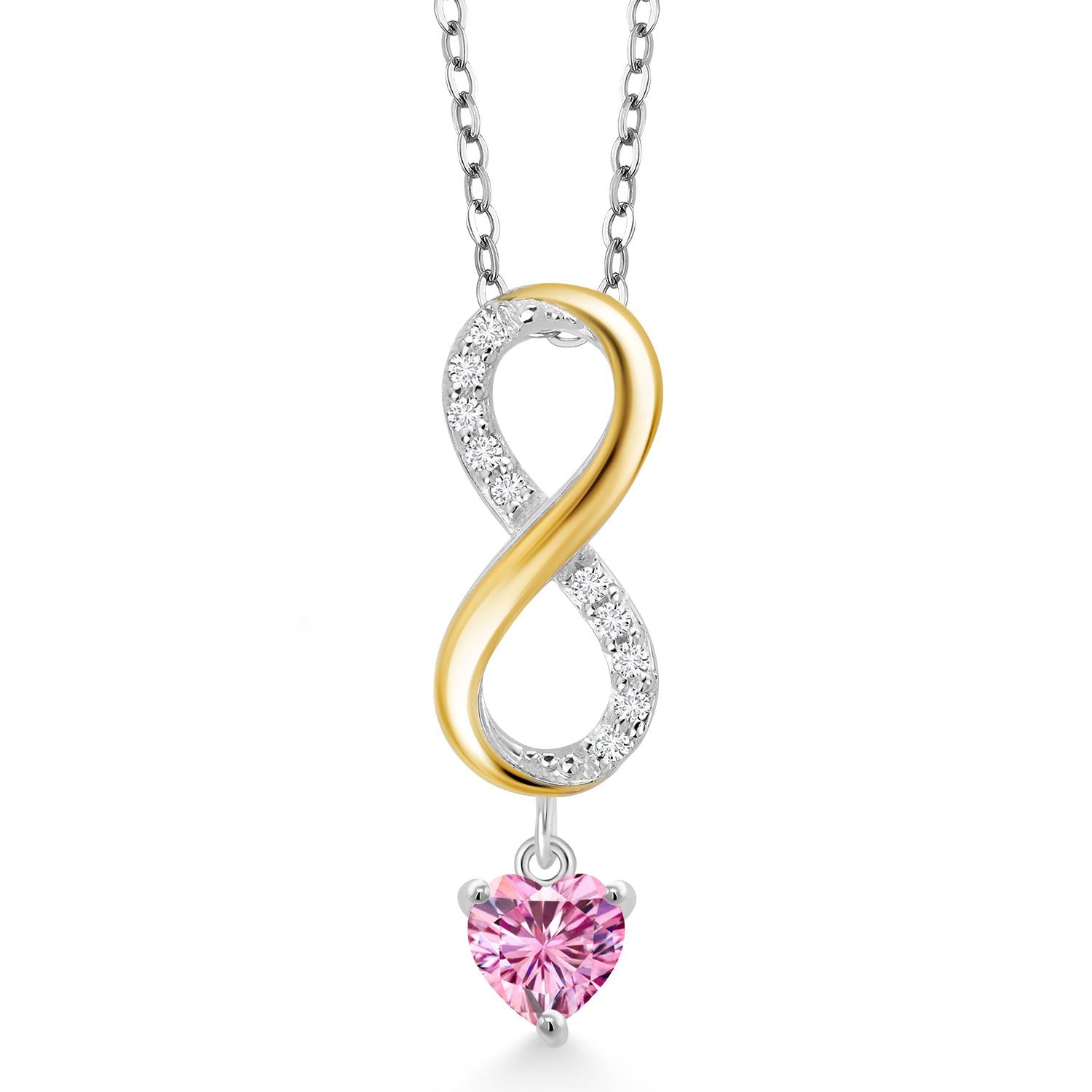 Pink Moissanite - April_Pendant in 925 Sterling Silver and 10K Yellow Gold
