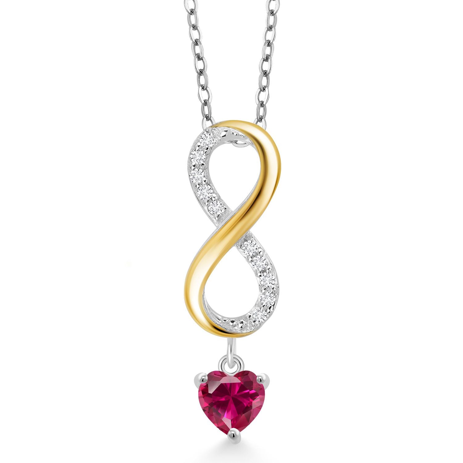 Created Ruby - July_Pendant in 925 Sterling Silver and 10K Yellow Gold