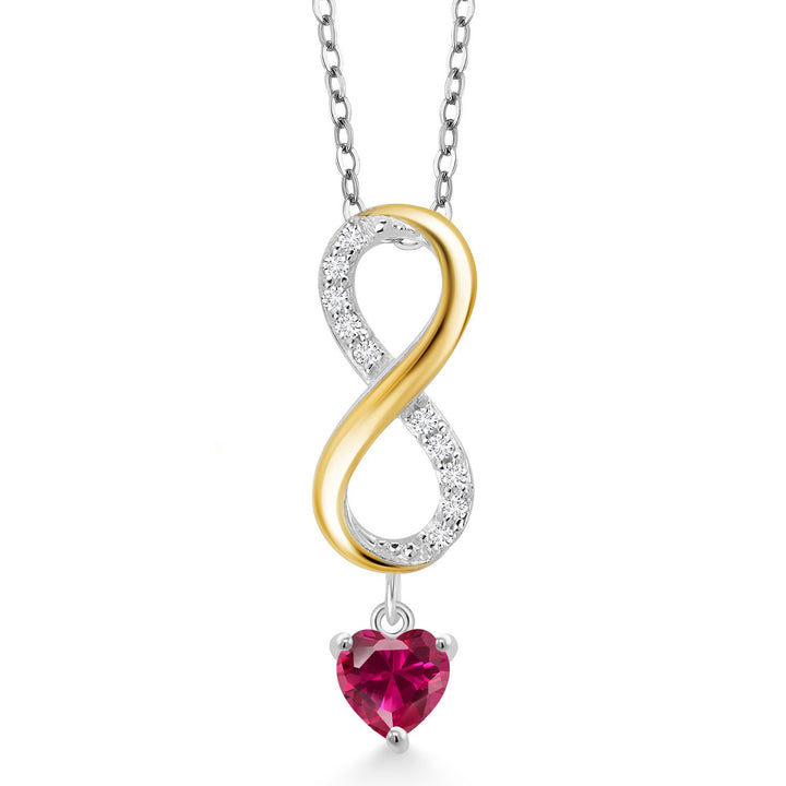 Created Ruby - July_Pendant in 925 Sterling Silver and 10K Yellow Gold