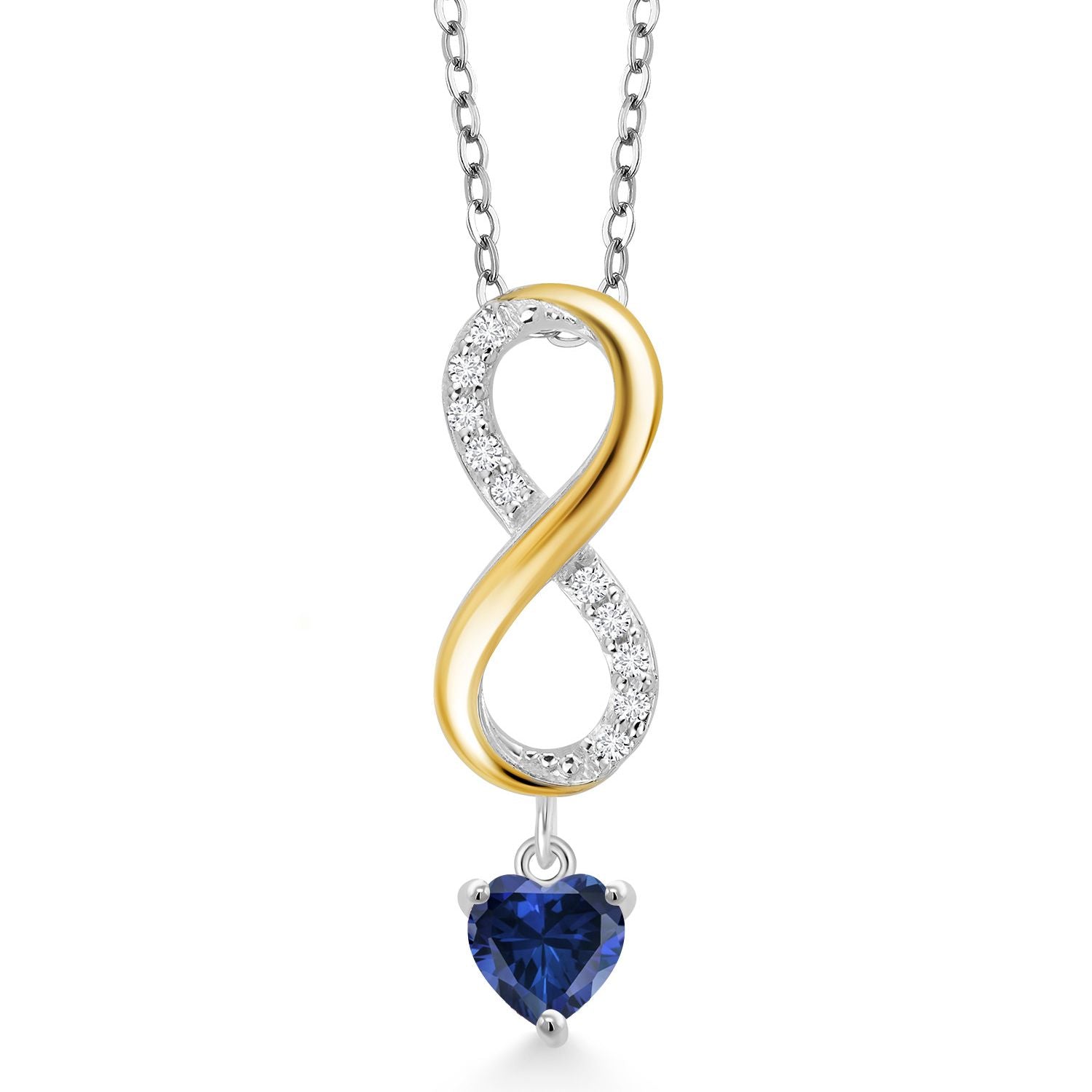 Blue Created Sapphire - September_Pendant in 925 Sterling Silver and 10K Yellow Gold