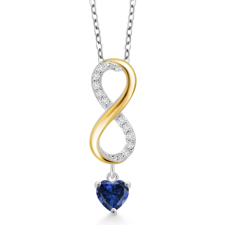 Blue Created Sapphire - September_Pendant in 925 Sterling Silver and 10K Yellow Gold