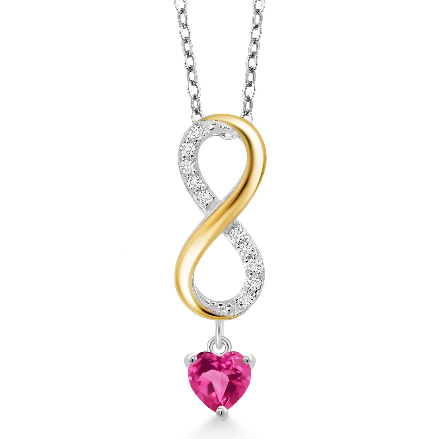 Pink Created Sapphire - September_Pendant in 925 Sterling Silver and 10K Yellow Gold