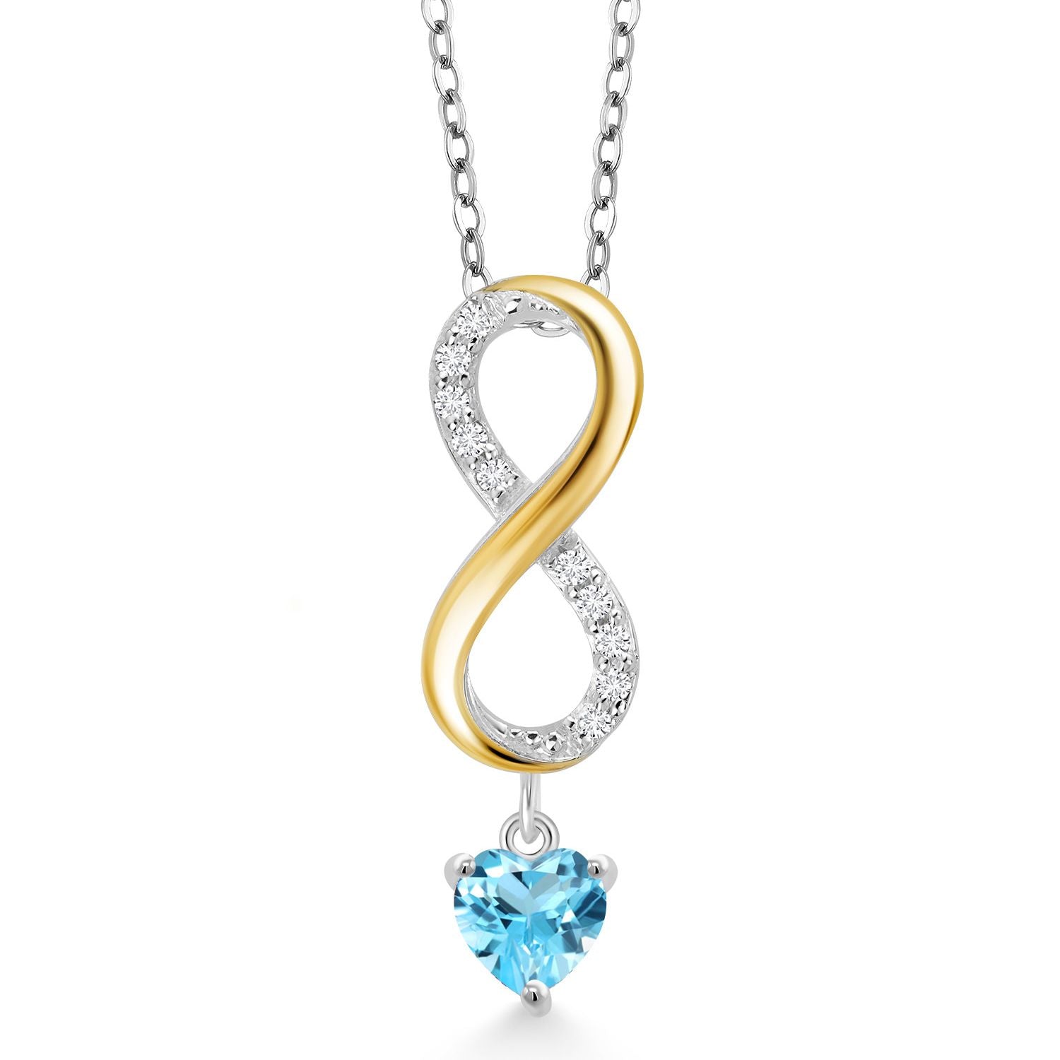 Swiss Blue Topaz - November_Pendant in 925 Sterling Silver and 10K Yellow Gold