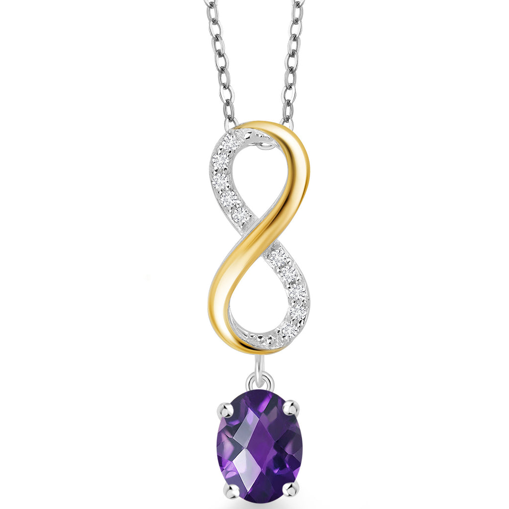 Amethyst-Checkerboard - February_Pendant in 925 Sterling Silver and 10K Yellow Gold