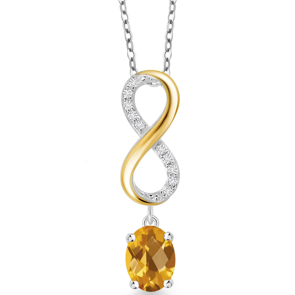 Citrine-Checkerboard - November_Pendant in 925 Sterling Silver and 10K Yellow Gold