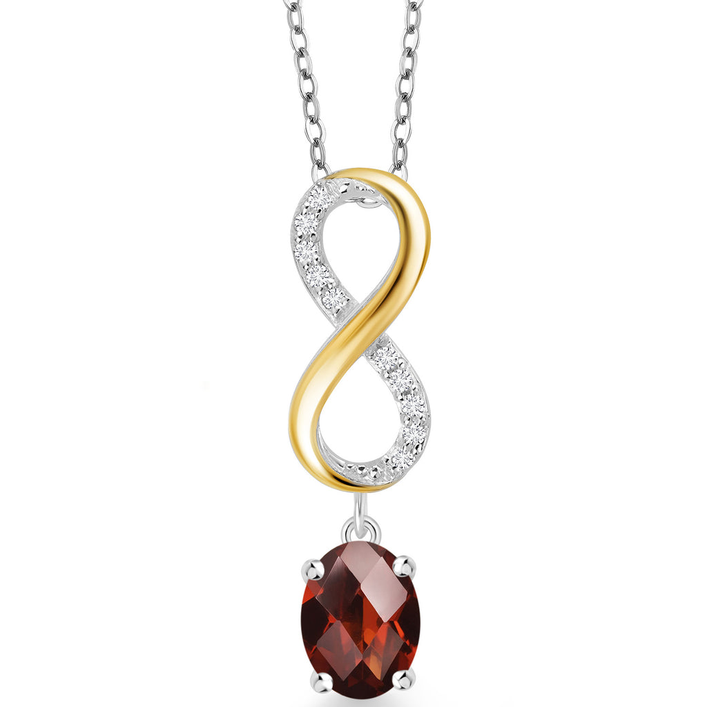 Garnet-Checkerboard - January_Pendant in 925 Sterling Silver and 10K Yellow Gold