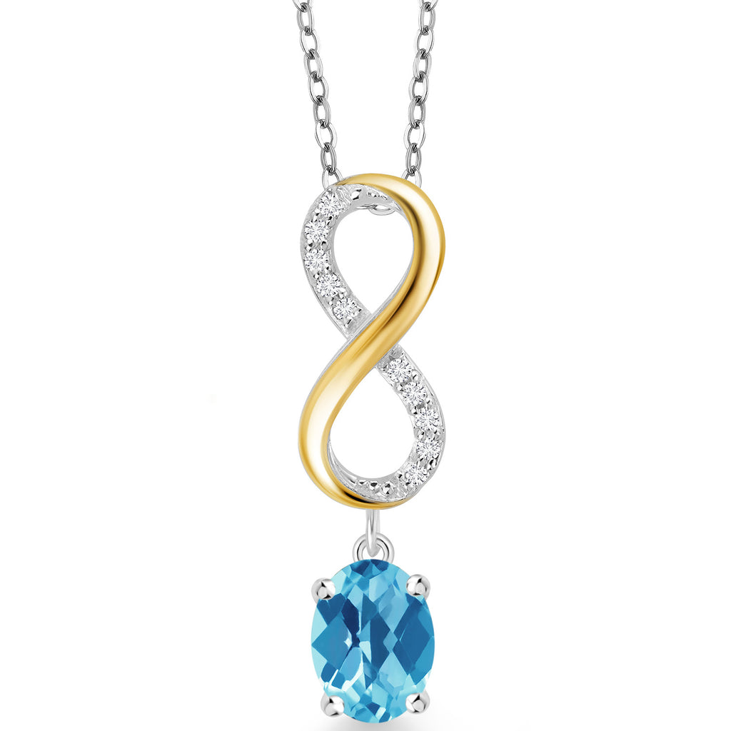 Swiss Blue Topaz-Checkerboard - November_Pendant in 925 Sterling Silver and 10K Yellow Gold