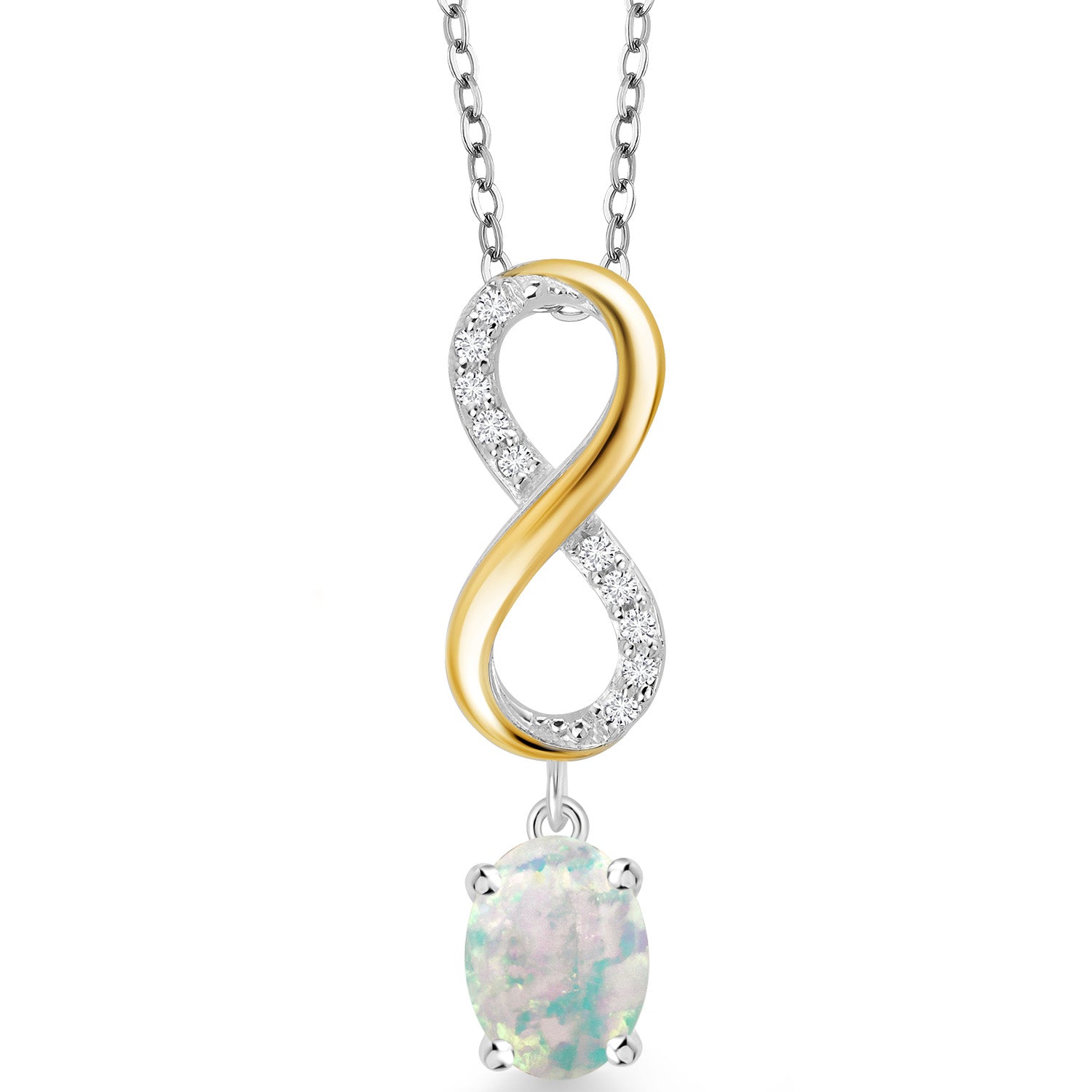 White Opal-Cabochon - October_Pendant in 925 Sterling Silver and 10K Yellow Gold