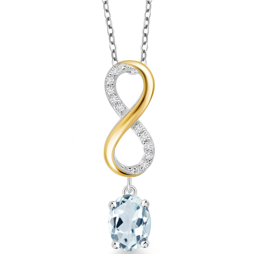 Aquamarine - March_Pendant in 925 Sterling Silver and 10K Yellow Gold