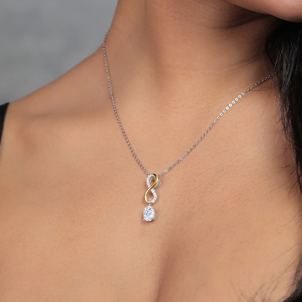 White Moissanite - April_Pendant in 925 Sterling Silver and 10K Yellow Gold
