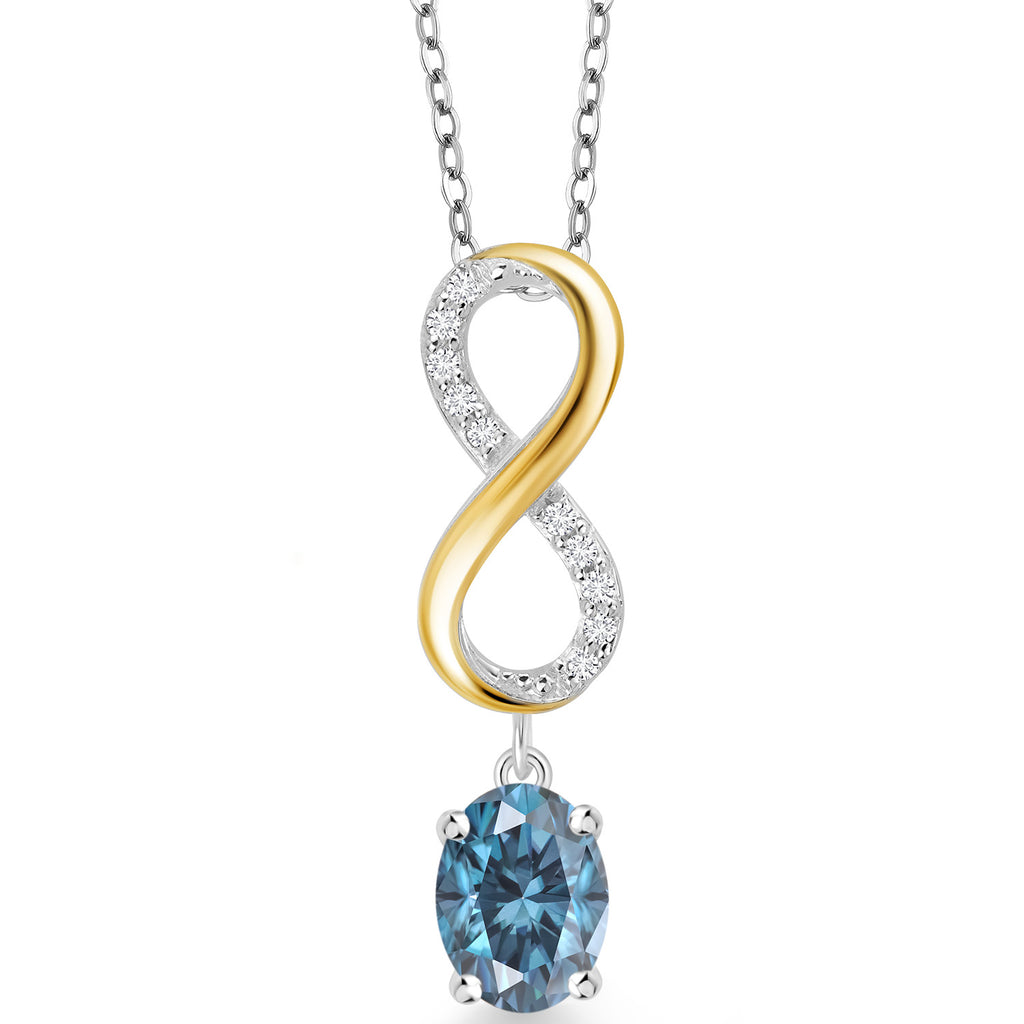 Persian Blue Moissanite - April_Pendant in 925 Sterling Silver and 10K Yellow Gold