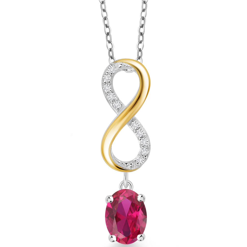 Created Ruby - July_Pendant in 925 Sterling Silver and 10K Yellow Gold