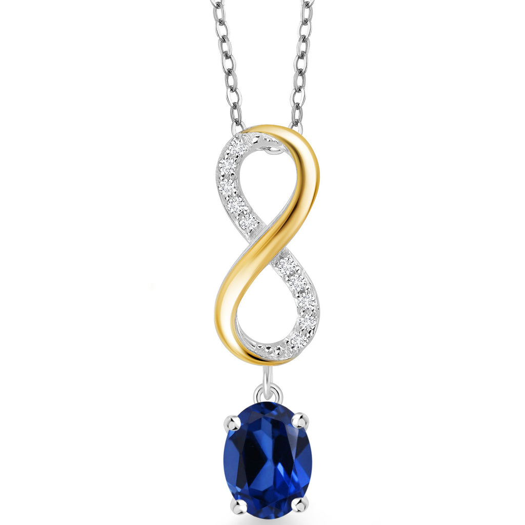 Blue Created Sapphire - September_Pendant in 925 Sterling Silver and 10K Yellow Gold