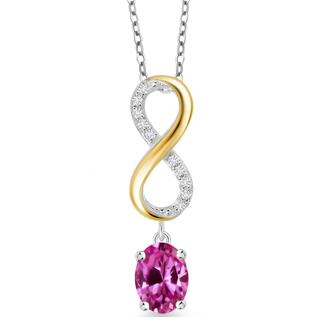 Pink Created Sapphire - September_Pendant in 925 Sterling Silver and 10K Yellow Gold