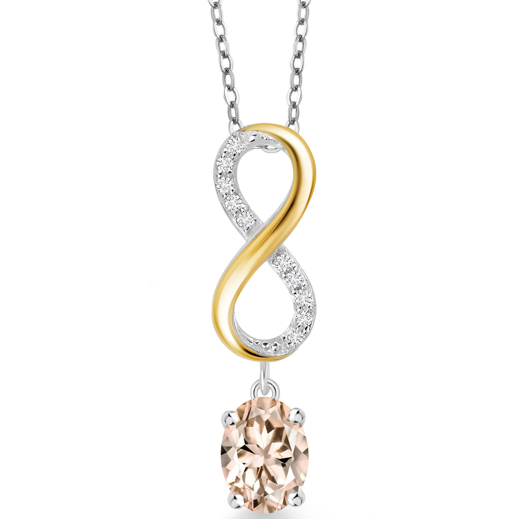 Morganite - October_Pendant in 925 Sterling Silver and 10K Yellow Gold