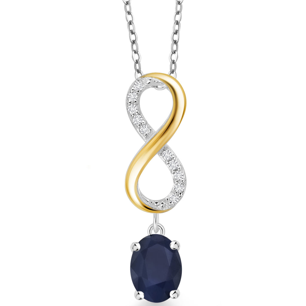 Blue Sapphire - September_Pendant in 925 Sterling Silver and 10K Yellow Gold