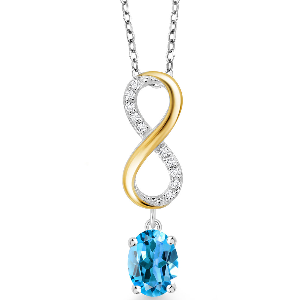 Swiss Blue Topaz - November_Pendant in 925 Sterling Silver and 10K Yellow Gold