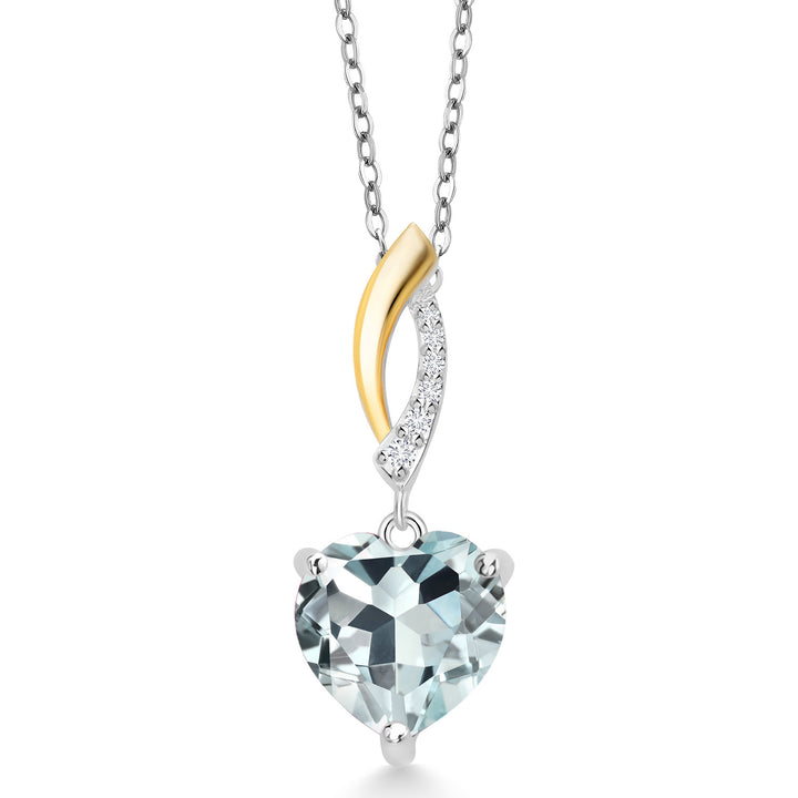Created Aquamarine - March_Pendant in 925 Sterling Silver and 10K Yellow Gold