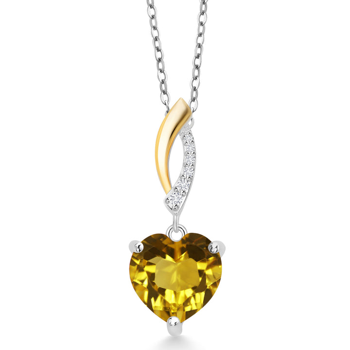 Citrine - November_Pendant in 925 Sterling Silver and 10K Yellow Gold