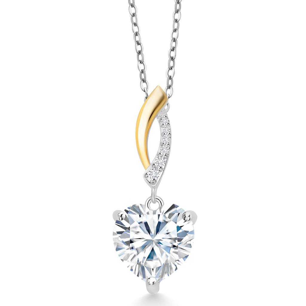 White Moissanite - April_Pendant in 925 Sterling Silver and 10K Yellow Gold