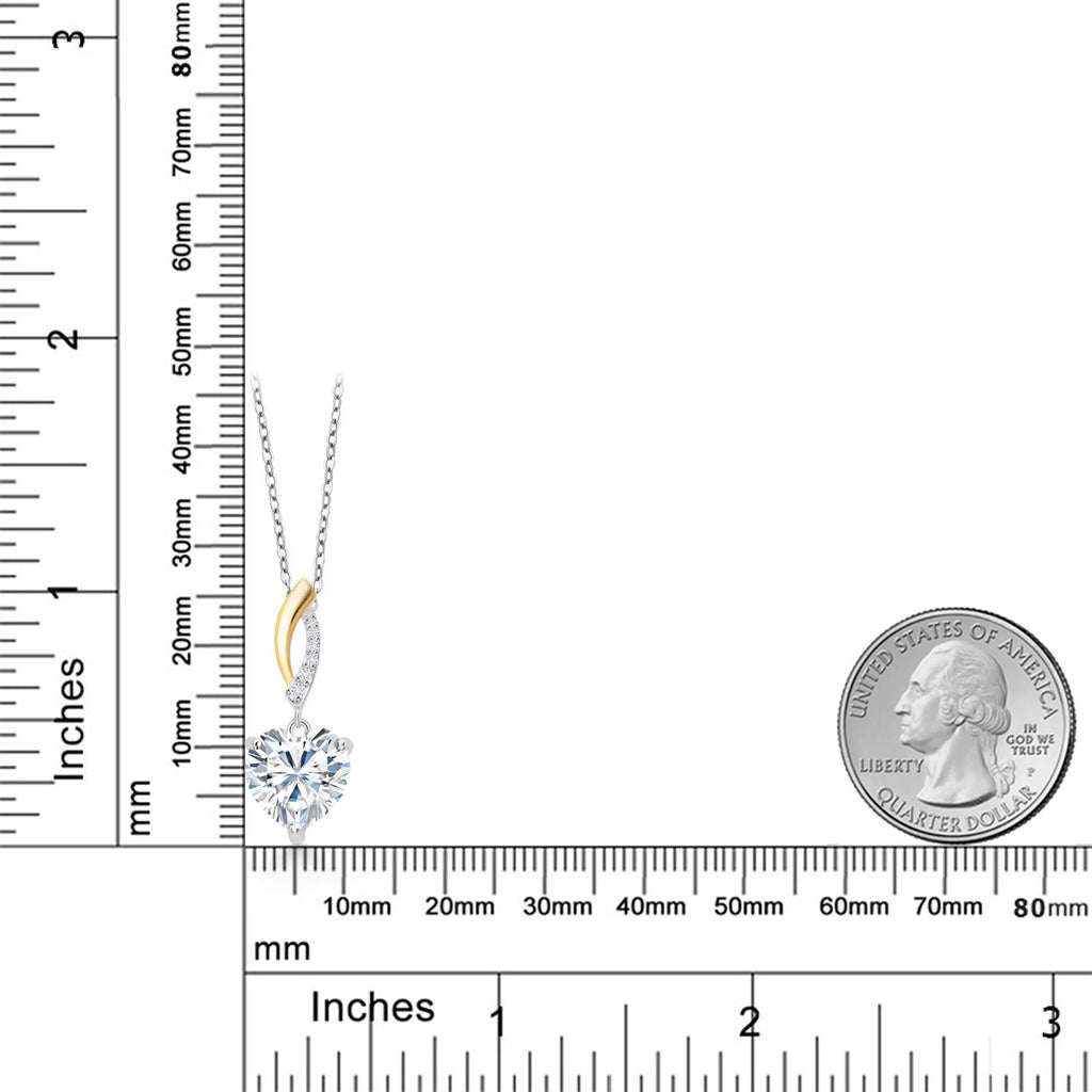 Moissanite and Lab Grown Diamond_Pendant in 925 Sterling Silver and 10K Yellow Gold