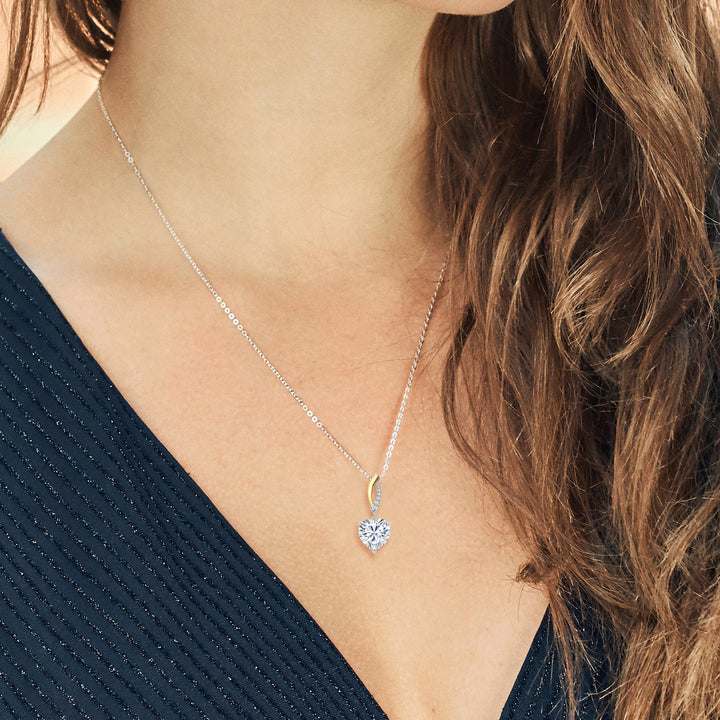 Moissanite and Lab Grown Diamond_Pendant in 925 Sterling Silver and 10K Yellow Gold