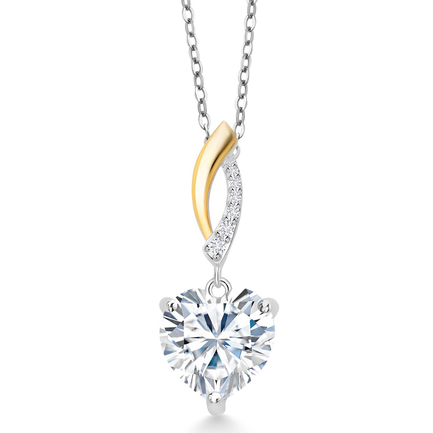 Moissanite and Lab Grown Diamond_Pendant in 925 Sterling Silver and 10K Yellow Gold