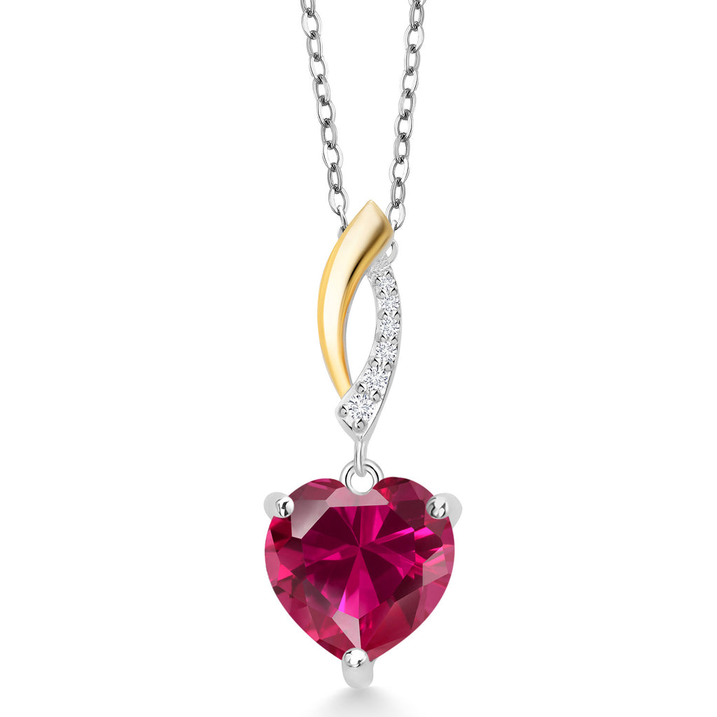 Created Ruby - July_Pendant in 925 Sterling Silver and 10K Yellow Gold