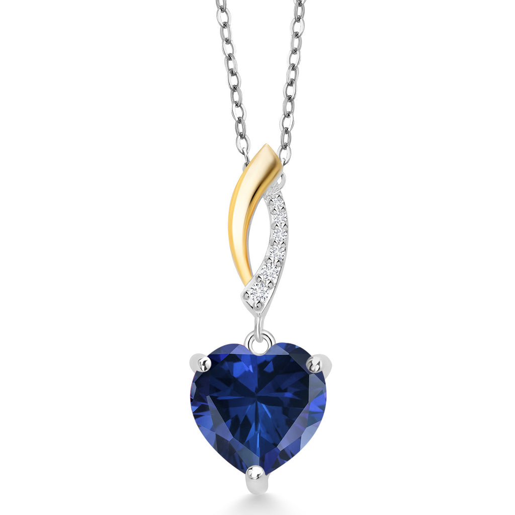 Blue Simulated Sapphire_Pendant in 925 Sterling Silver and 10K Yellow Gold