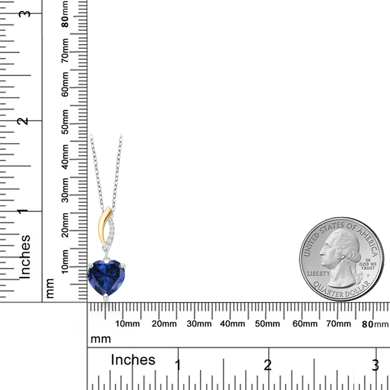 Keren Hanan 925 Silver and 10K Yellow Gold Blue Simulated Sapphire and White Lab Grown Diamond Pendant Necklace For Women (4.15 Cttw, Heart Shape 10MM, with 18 Inch Chain)