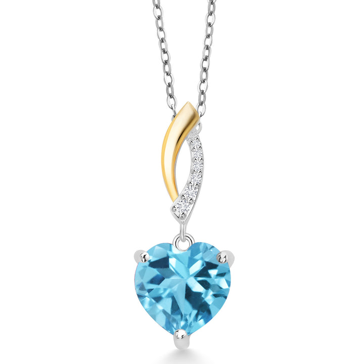 Swiss Blue Topaz - November_Pendant in 925 Sterling Silver and 10K Yellow Gold