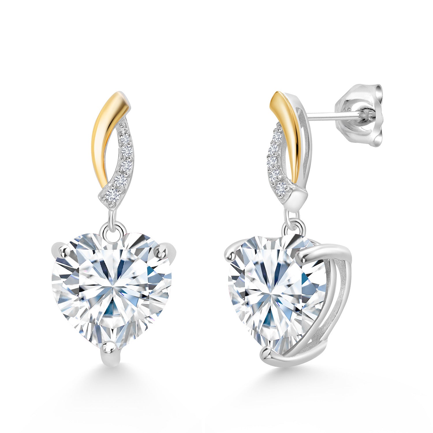 White Moissanite - April_Earrings in 925 Sterling Silver and 10K Yellow Gold