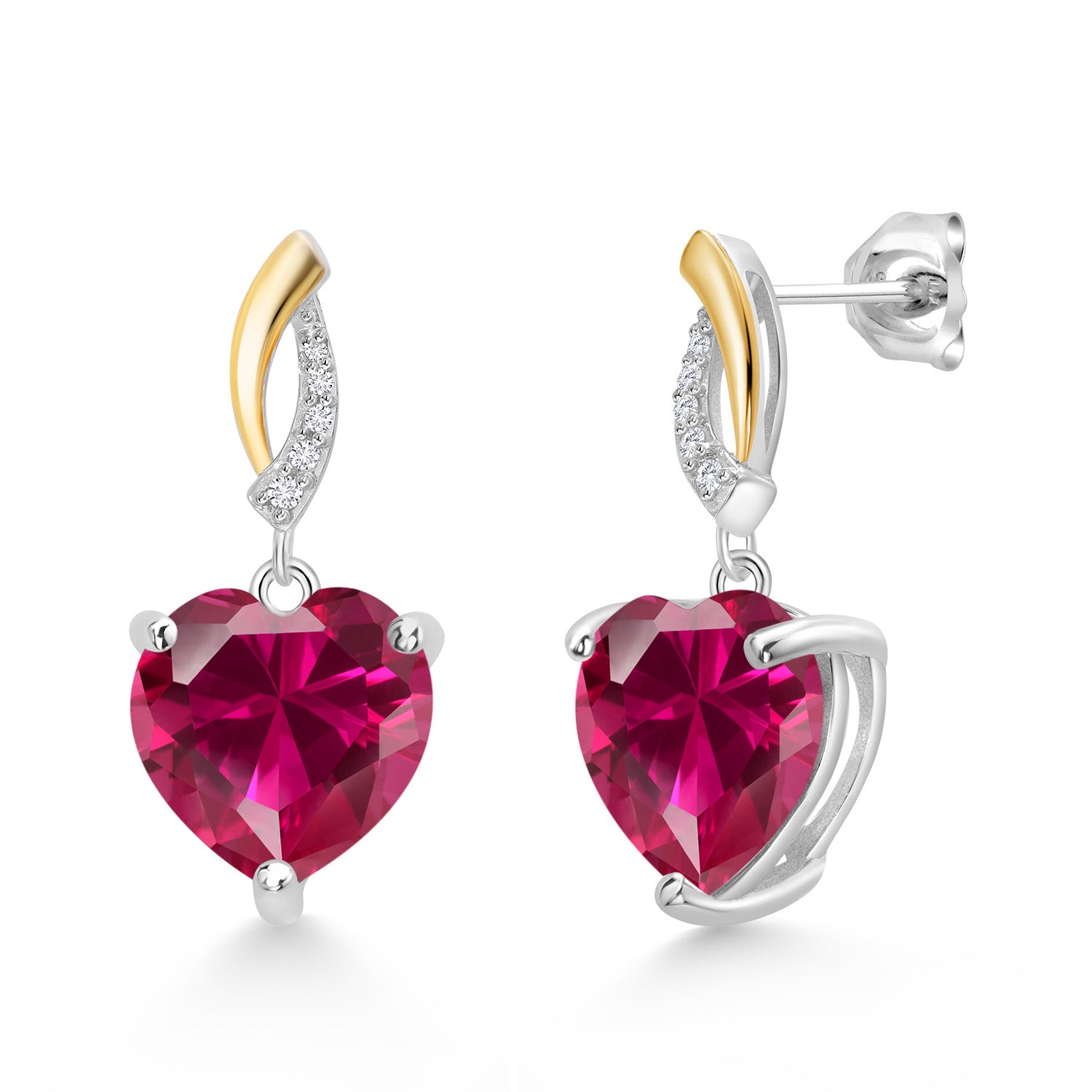 Created Ruby - July_Earrings in 925 Sterling Silver and 10K Yellow Gold