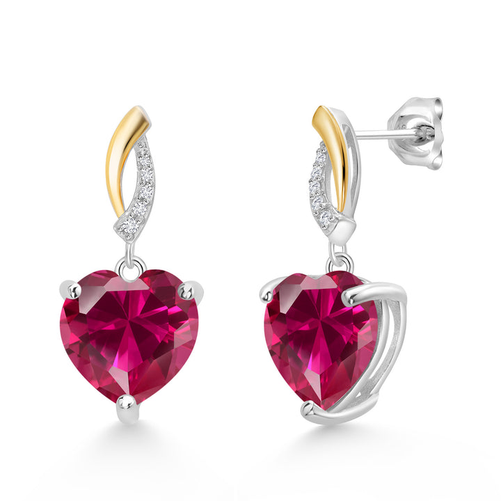 Created Ruby - July_Earrings in 925 Sterling Silver and 10K Yellow Gold